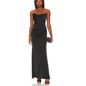 NEW KATIE MAY TAYLOR BLACK SATIN STRAPLESS GOWN DRESS SIZE L
